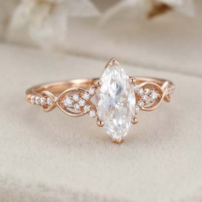 Vintage Marquise Cut Moissanite Twist Engagement Ring Unique In 14k Rose Gold