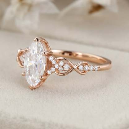 Vintage Marquise Cut Moissanite Twist Engagement Ring Unique In 14k Rose Gold