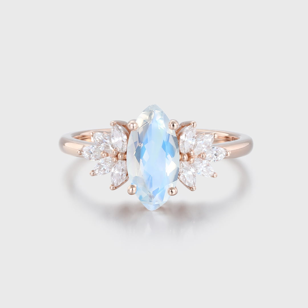 Marquise Moonstone engagement ring vintage Unique Cluster Rose gold moissanite engagement ring women Marquise cut diamond Anniversary gift