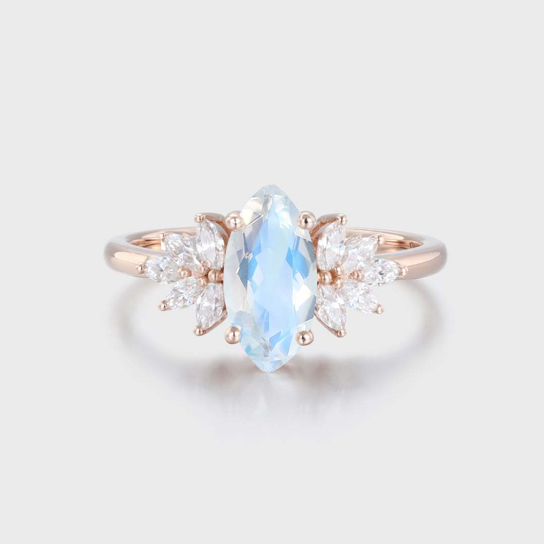 Marquise Moonstone engagement ring vintage Unique Cluster Rose gold moissanite engagement ring women Marquise cut diamond Anniversary gift