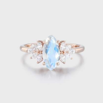 Marquise Moonstone engagement ring vintage Unique Cluster Rose gold moissanite engagement ring women Marquise cut diamond Anniversary gift