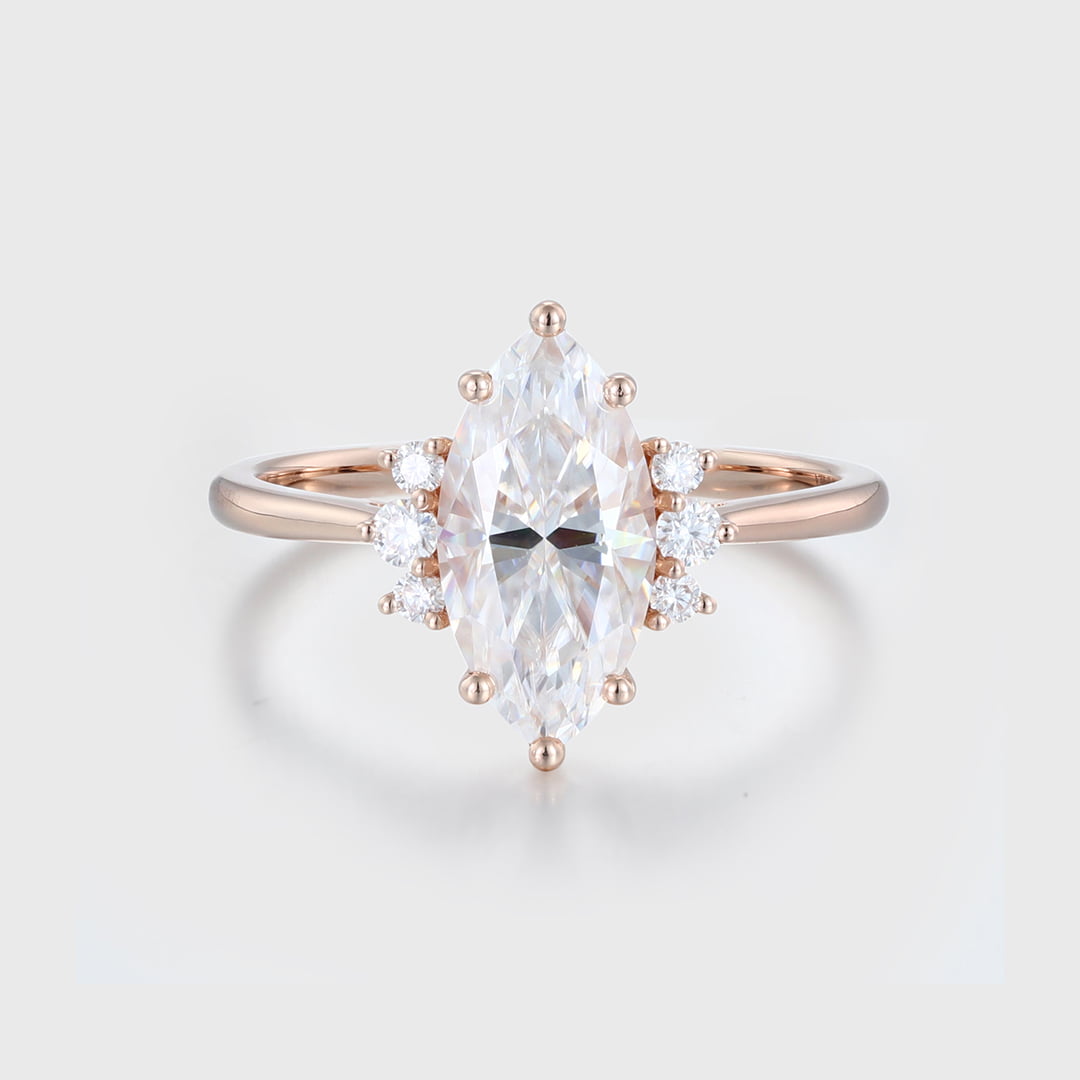 Marquise cut Moissanite Engagement ring Moissanite Rose Gold ring Vintage Cluster ring Wedding Ring wedding Bridal Promise Anniversary ring.