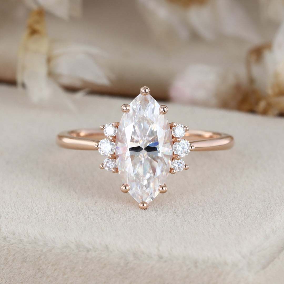 14K Rose Gold 2 Carat Marquise Cut Moissanite Ring