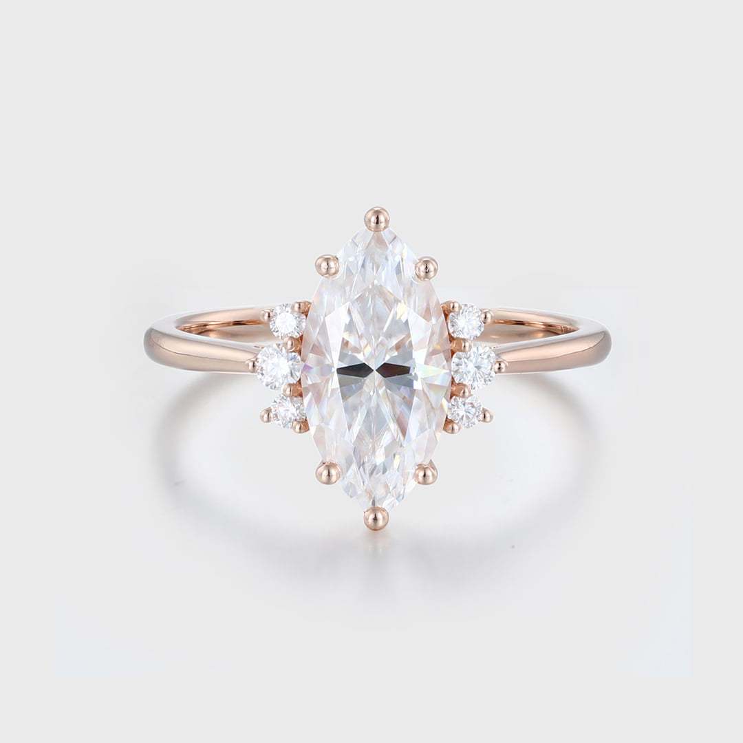 Marquise cut Moissanite Engagement ring Moissanite Rose Gold ring Vintage Cluster ring Wedding Ring wedding Bridal Promise Anniversary ring.