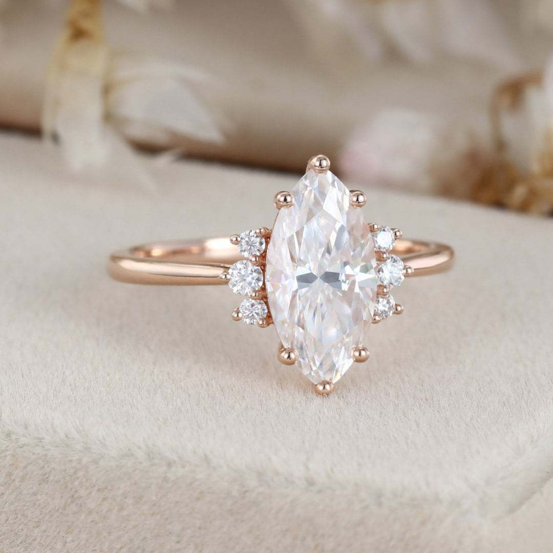 14K Rose Gold 2 Carat Marquise Cut Moissanite Ring