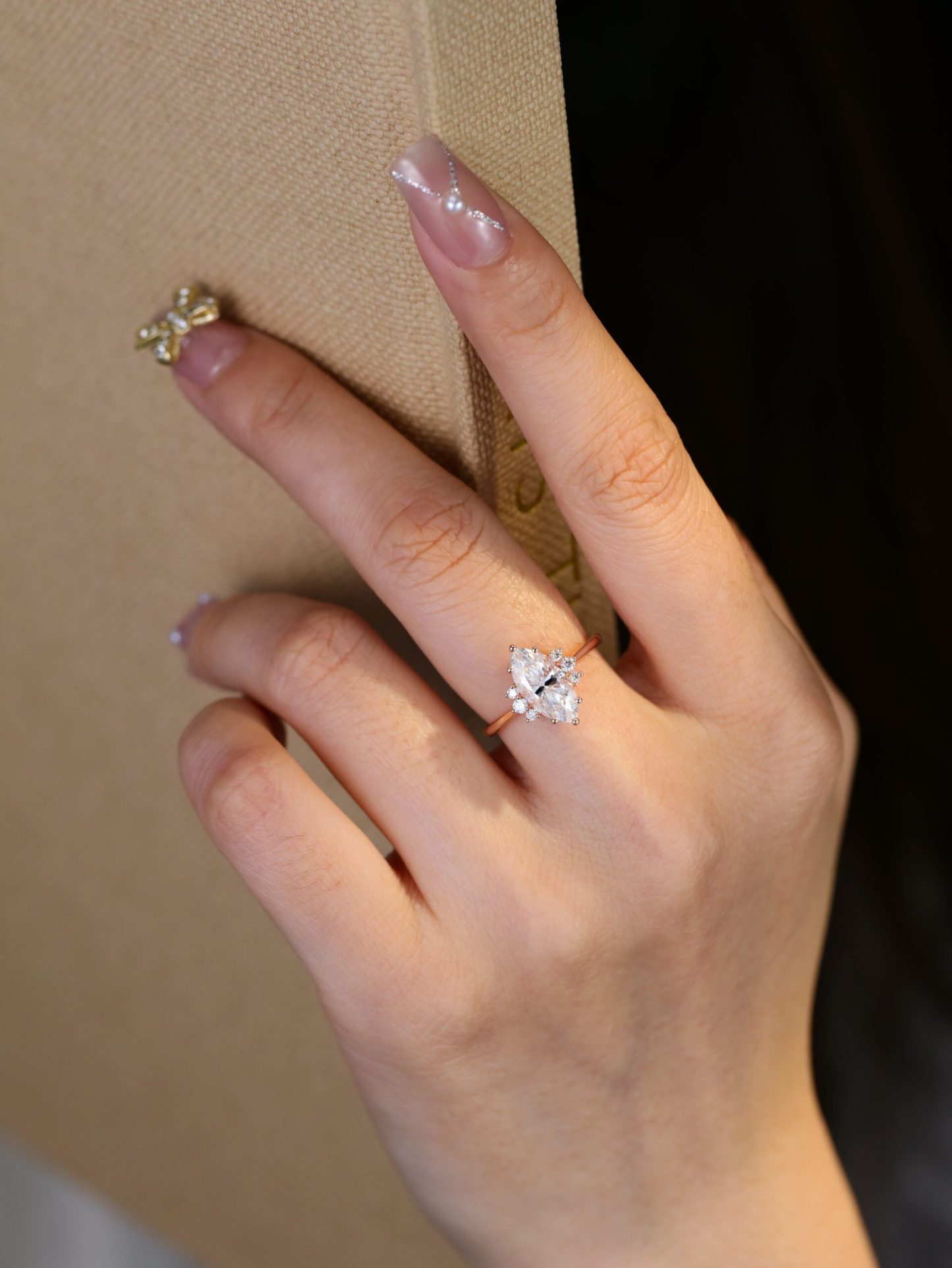 14K Rose Gold 2 Carat Marquise Cut Moissanite Ring