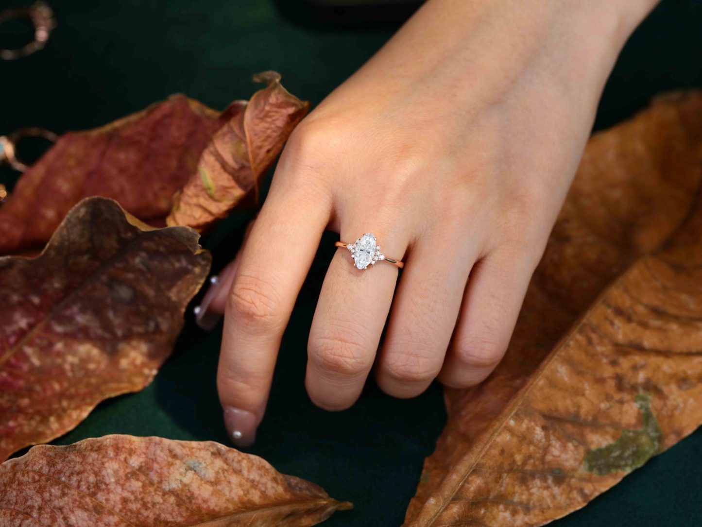 Marquise moissanite engagement ring Rose gold Vintage Unique Cluster engagement ring Art Deco ring Bridal Promise Anniversary gift for her