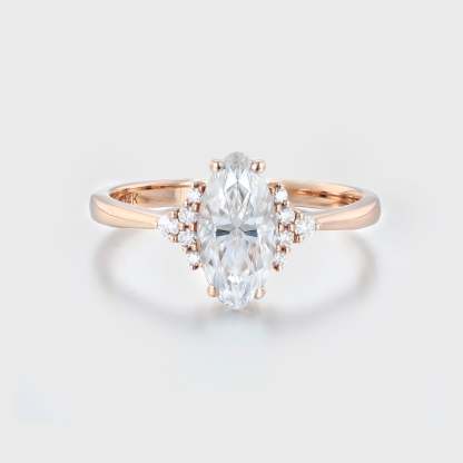 1 Carat Marquise Moissanite Cluster Engagement Ring In 14k Rose Gold