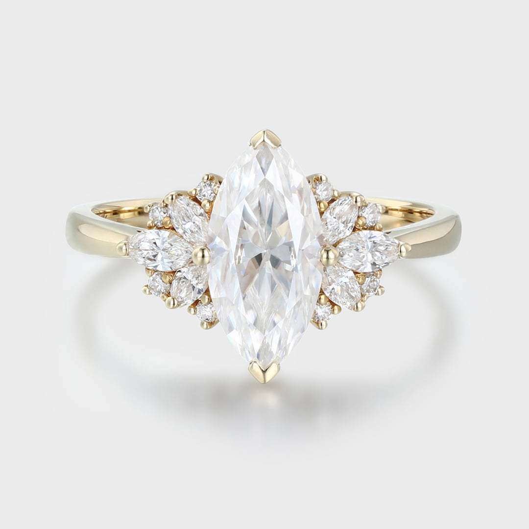 1 CT Marquise Moissanite Vintage Cluster Engagement Ring In 14K Yellow gold