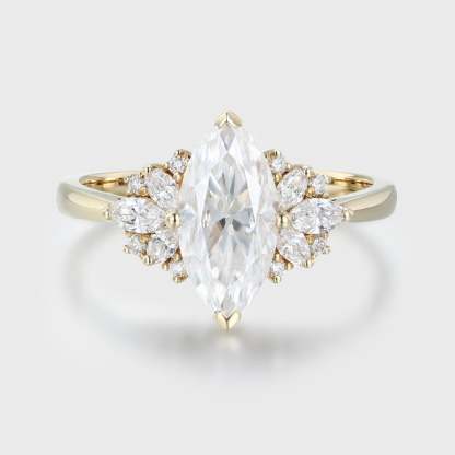 1 CT Marquise Moissanite Vintage Cluster Engagement Ring In 14K Yellow gold