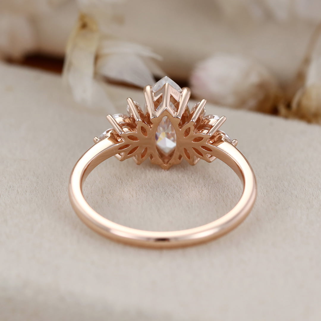 Art Deco 1 Carat Marquise Moissanite Engagement Ring In 14K Rose Gold