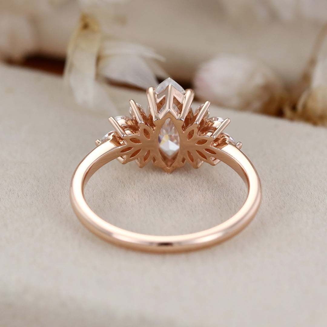 Art Deco 1 Carat Marquise Moissanite Engagement Ring In 14K Rose Gold