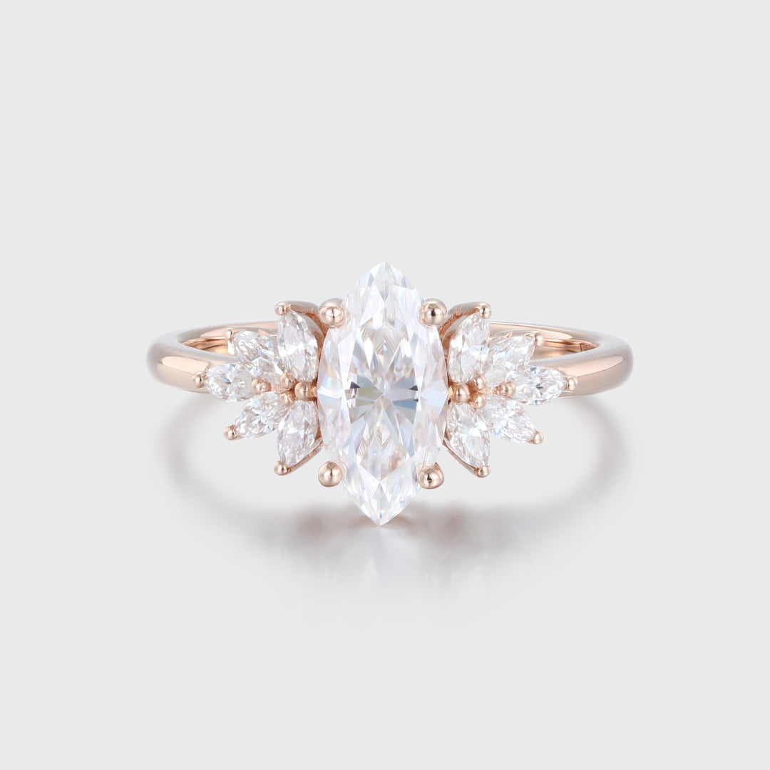1.5 Ct Marquise Cut Moissanite Engagement Ring In 14K Rose Gold