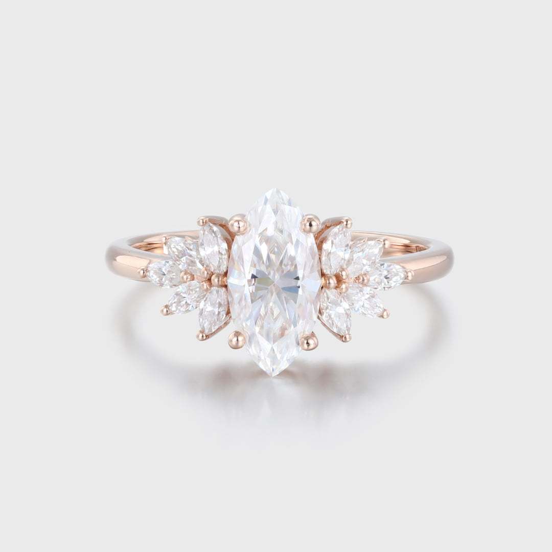 1.5 Ct Marquise Cut Moissanite Engagement Ring In 14K Rose Gold