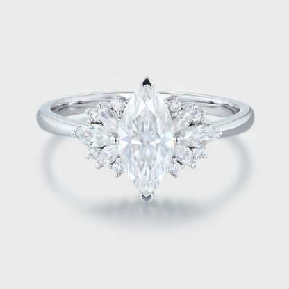 1 Carat Marquise Cut Moissanite Cluster Engagement Ring In 14K White Gold