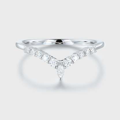 Marquise shaped Curved wedding ring Diamond wedding band Unique White gold Moissanite wedding band matching band Bridal promise Anniversary gift