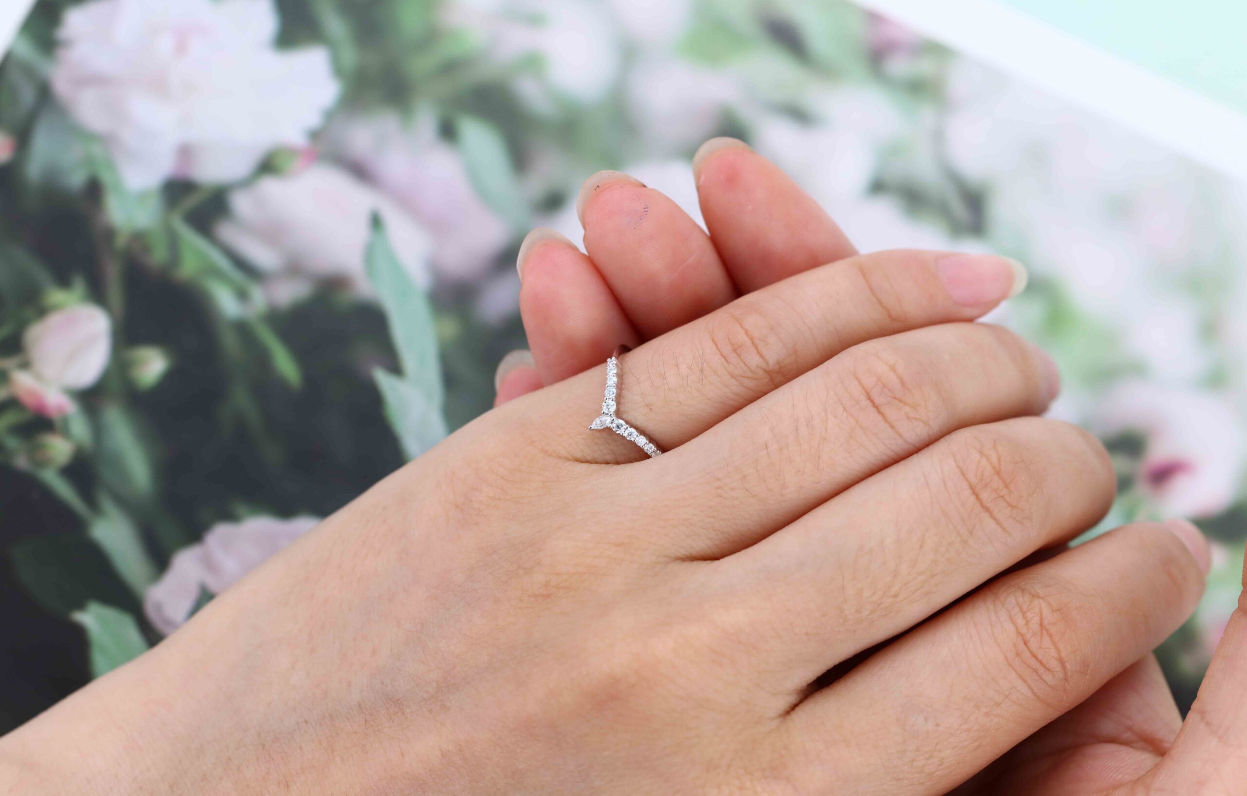 Marquise shaped Curved wedding ring Diamond wedding band Unique White gold Moissanite wedding band matching band Bridal promise Anniversary gift