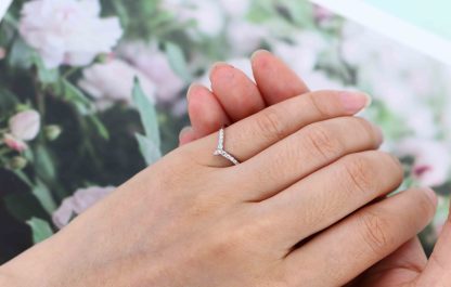 Marquise shaped Curved wedding ring Diamond wedding band Unique White gold Moissanite wedding band matching band Bridal promise Anniversary gift