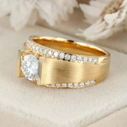 Mens Gold Ring Minimalist ring Mens Wedding Band Mens Moissanite Engagement ring Mens statement ring 14K Yellow Gold Diamond Ring