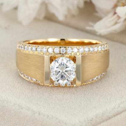 Mens Gold Ring Minimalist ring Mens Wedding Band Mens Moissanite Engagement ring Mens statement ring 14K Yellow Gold Diamond Ring