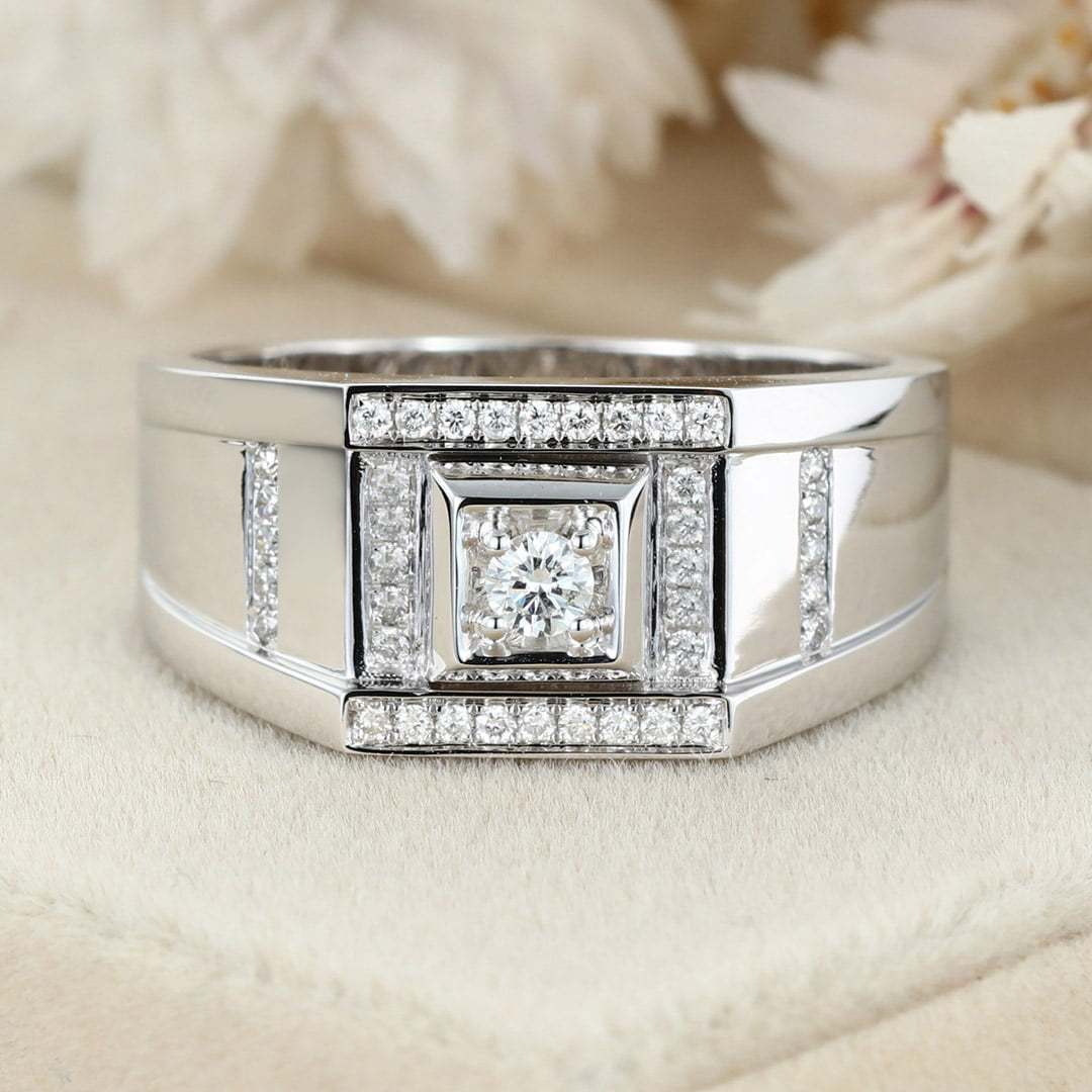 Men's Moissanite Engagement Ring Men's Moissanite Wedding Ring Mens 14K White gold Moissanite Ring Mens Gold Moissanite Ring Ring For Men