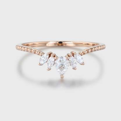 Pear Shaped Moissanite Curved Wedding Band Rose Gold Stacking Bridal Promise Ring