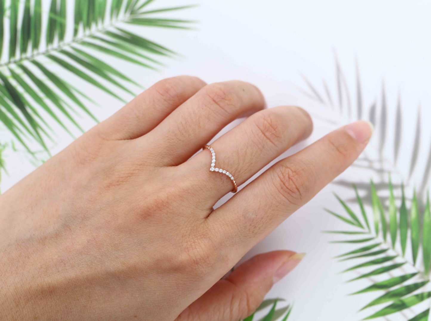 Curved wedding band 14K rose gold Unique Simple Promise Diamond Mathing band women Handmade custom wedding ring Anniversary gift for her