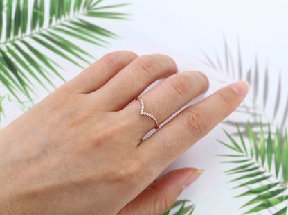 Curved wedding band 14K rose gold Unique Simple Promise Diamond Mathing band women Handmade custom wedding ring Anniversary gift for her