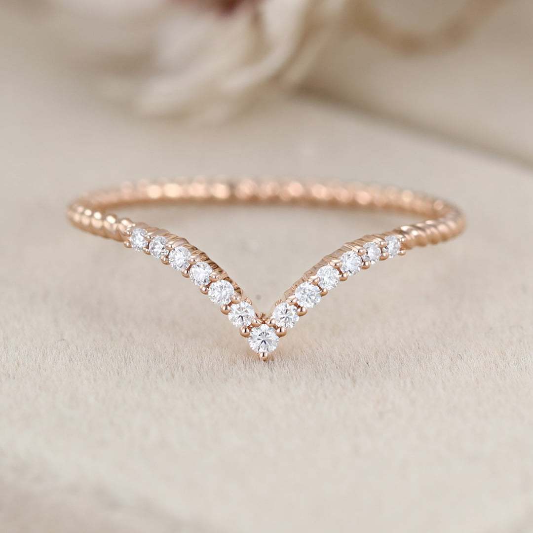 Moissanite Stackable Curved Wedding Band In 14K Rose Gold