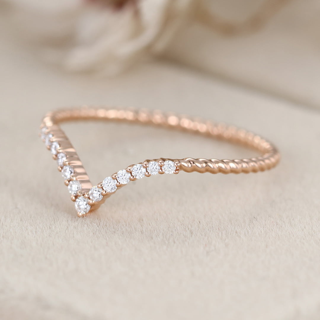 Moissanite Stackable Curved Wedding Band In 14K Rose Gold