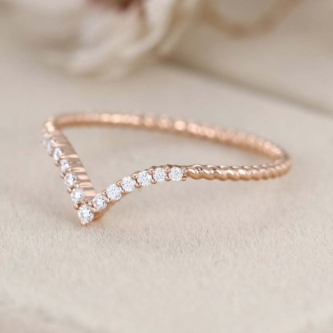 Moissanite Stackable Curved Wedding Band In 14K Rose Gold