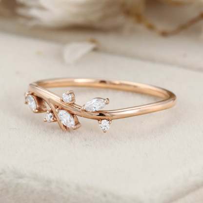 Moissanite wedding band Marquise wedding band Unique Vintage rose gold wedding band diamond ring stacking matching promise ring Anniversary