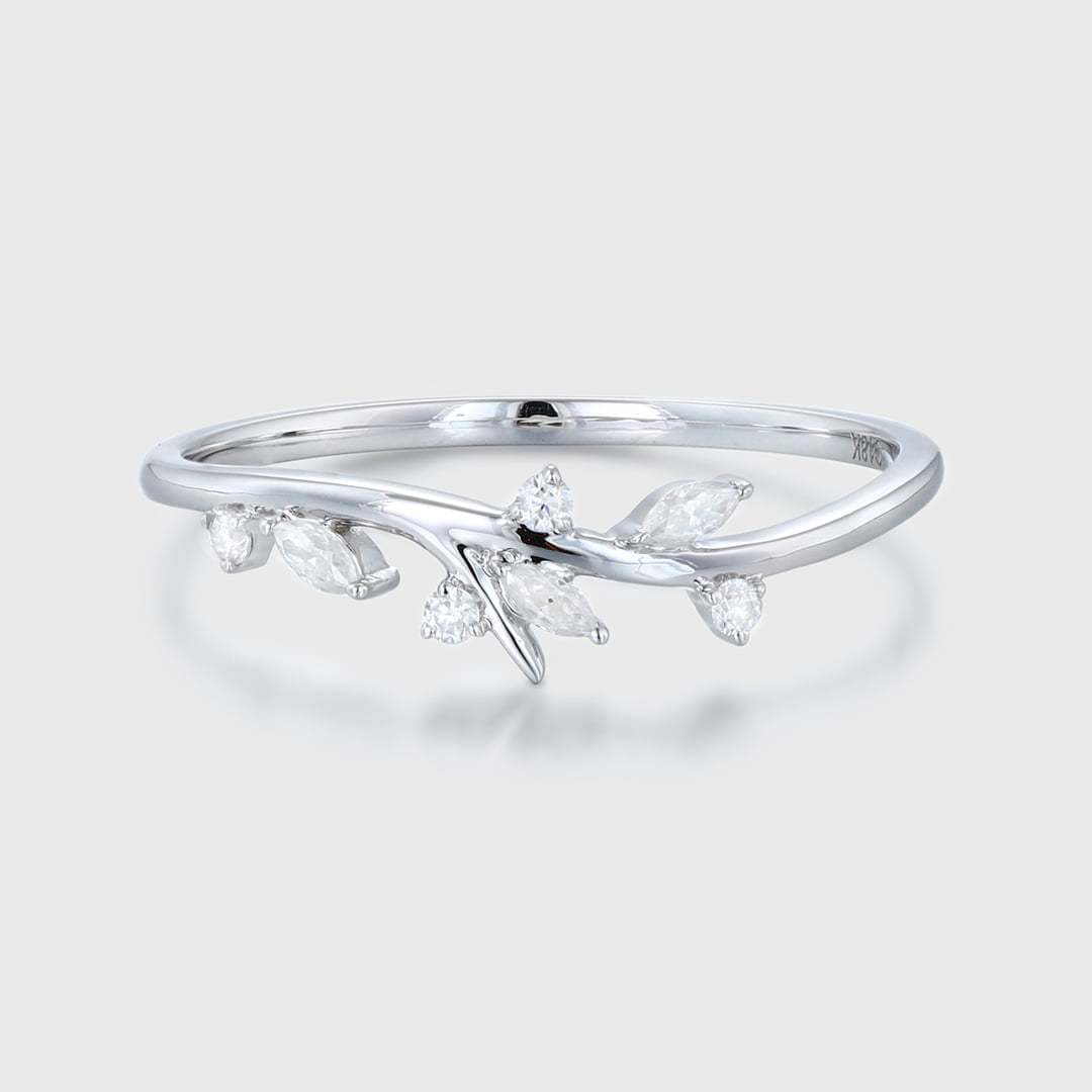 Moissanite wedding band Marquise wedding band Unique White gold wedding band diamond ring stacking matching promise ring Anniversary gift