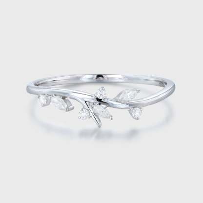 Moissanite wedding band Marquise wedding band Unique White gold wedding band diamond ring stacking matching promise ring Anniversary gift