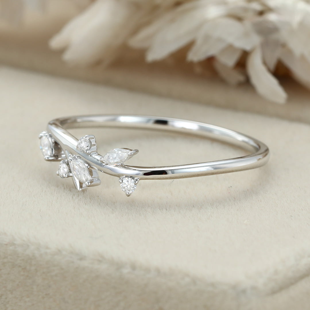 Moissanite wedding band Marquise wedding band Unique White gold wedding band diamond ring stacking matching promise ring Anniversary gift