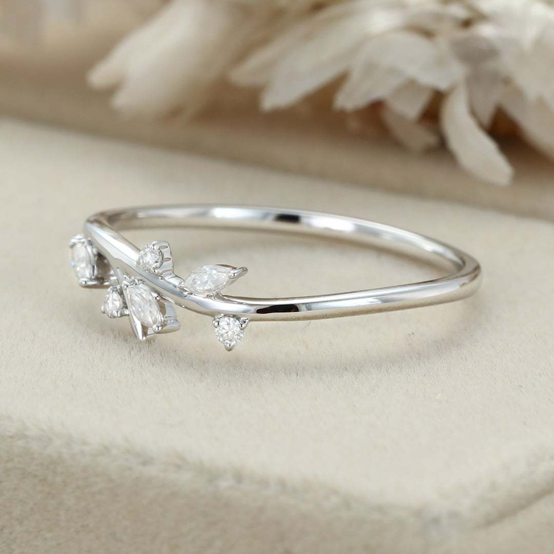 Moissanite wedding band Marquise wedding band Unique White gold wedding band diamond ring stacking matching promise ring Anniversary gift