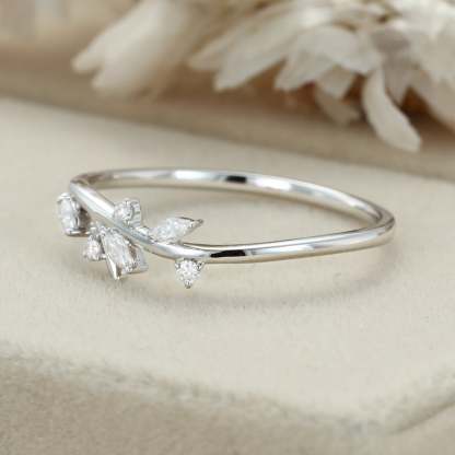 Moissanite wedding band Marquise wedding band Unique White gold wedding band diamond ring stacking matching promise ring Anniversary gift