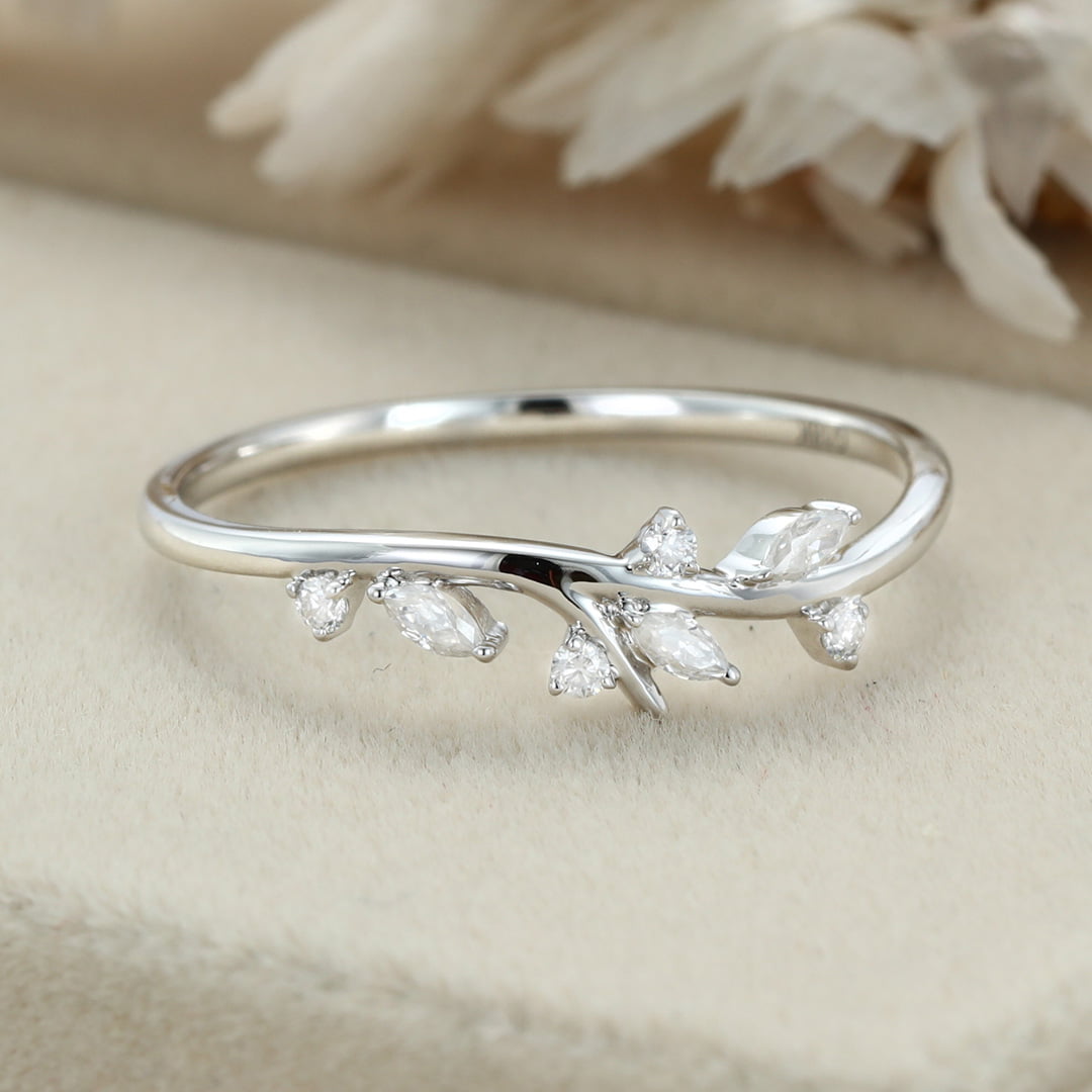 Moissanite wedding band Marquise wedding band Unique White gold wedding band diamond ring stacking matching promise ring Anniversary gift