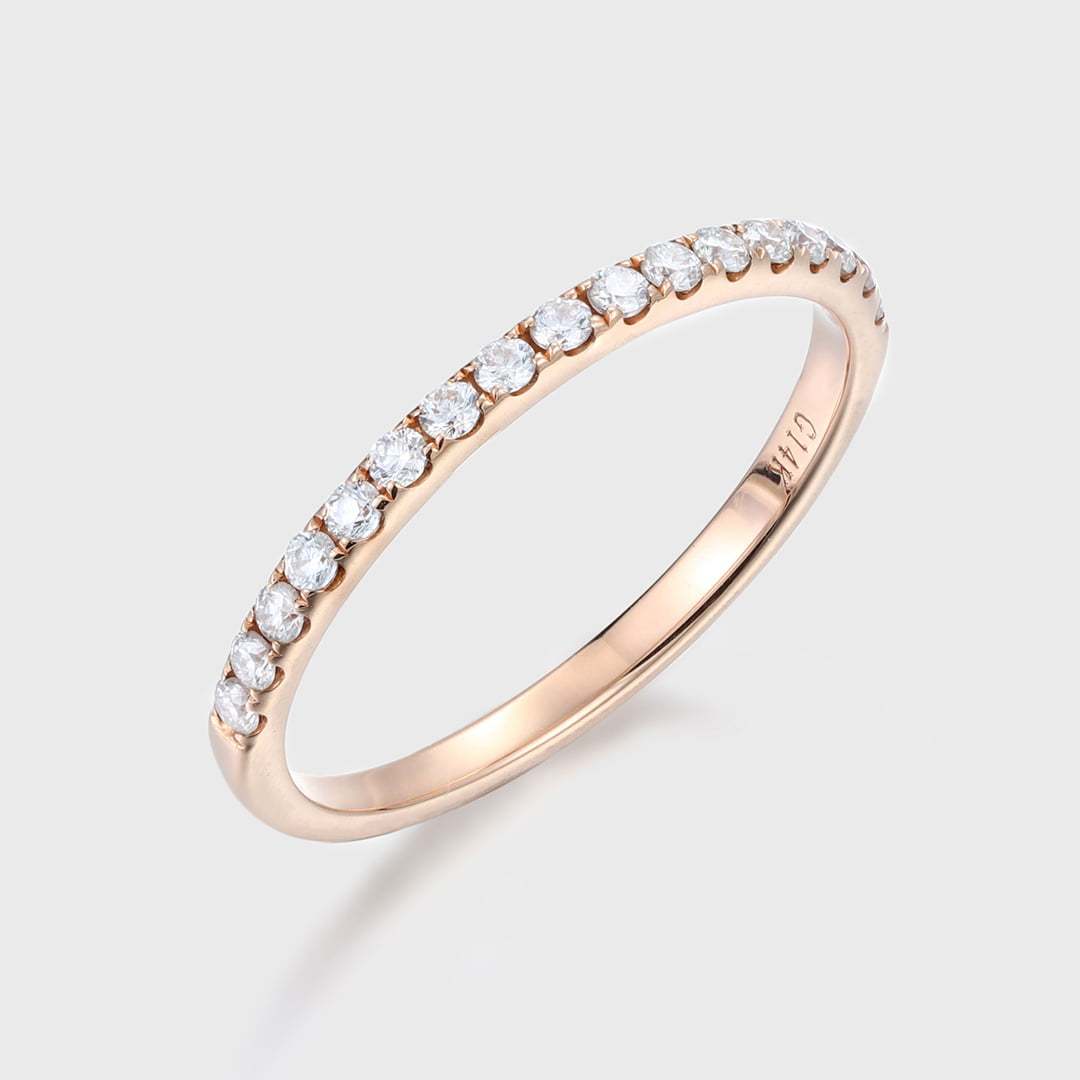 Moissanite wedding band women Rose gold wedding band vintage Unique Half eternity Stacking Matching band delicate bridal promise gift ring