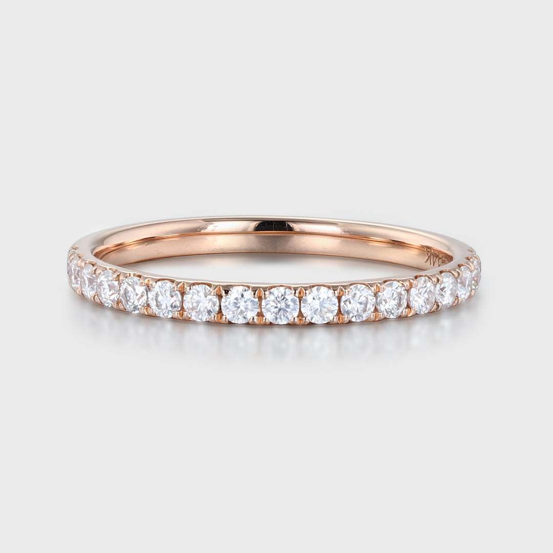 Moissanite wedding band women Rose gold wedding band vintage Unique Half eternity Stacking Matching band delicate bridal promise gift ring