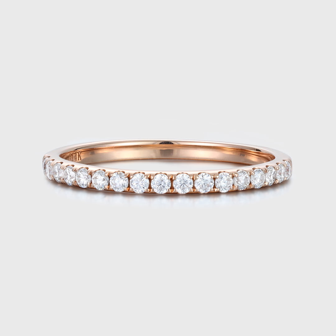 Moissanite wedding band women Rose gold wedding band vintage Unique Half eternity Stacking Matching band delicate bridal promise gift ring