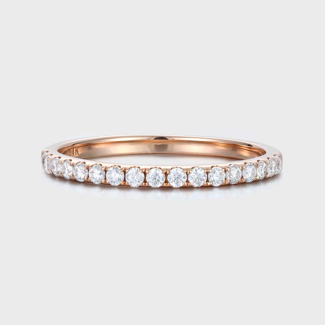 Moissanite wedding band women Rose gold wedding band vintage Unique Half eternity Stacking Matching band delicate bridal promise gift ring