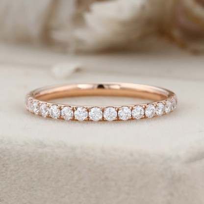 Moissanite wedding band women Rose gold wedding band vintage Unique Half eternity Stacking Matching band delicate bridal promise gift ring