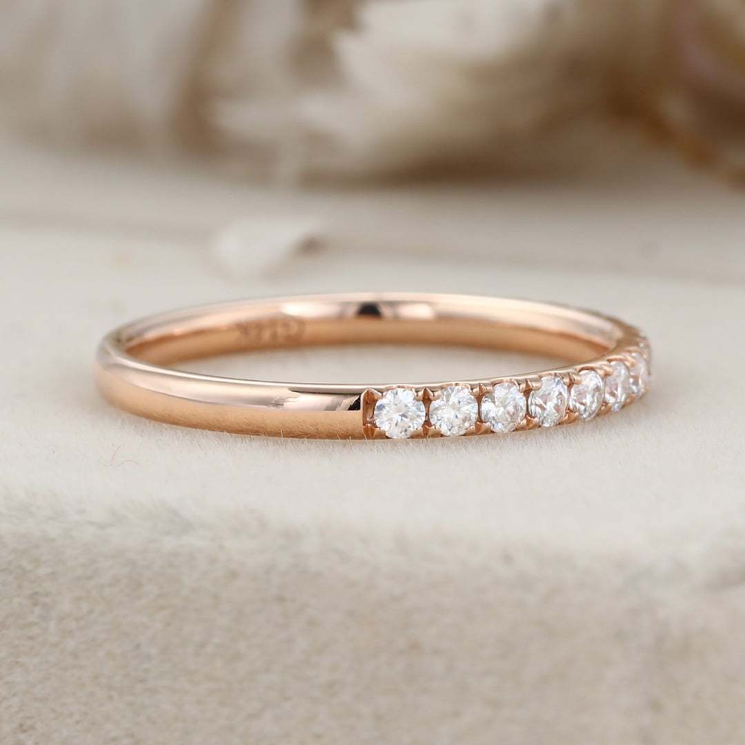 Moissanite wedding band women Rose gold wedding band vintage Unique Half eternity Stacking Matching band delicate bridal promise gift ring
