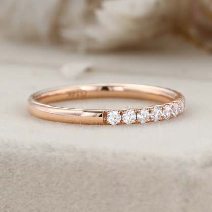 Moissanite wedding band women Rose gold wedding band vintage Unique Half eternity Stacking Matching band delicate bridal promise gift ring