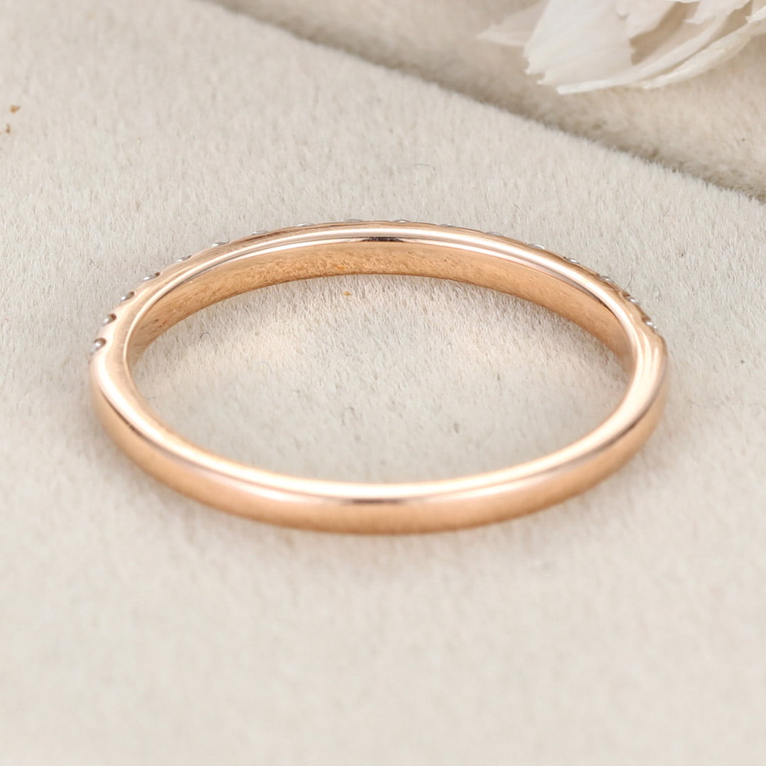 Moissanite wedding band women Rose gold wedding band vintage Unique Half eternity Stacking Matching band delicate bridal promise gift ring