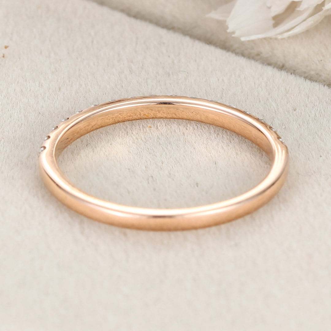 Moissanite wedding band women Rose gold wedding band vintage Unique Half eternity Stacking Matching band delicate bridal promise gift ring