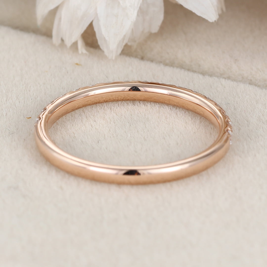 Moissanite wedding band women Rose gold wedding band vintage Unique Half eternity Stacking Matching band delicate bridal promise gift ring