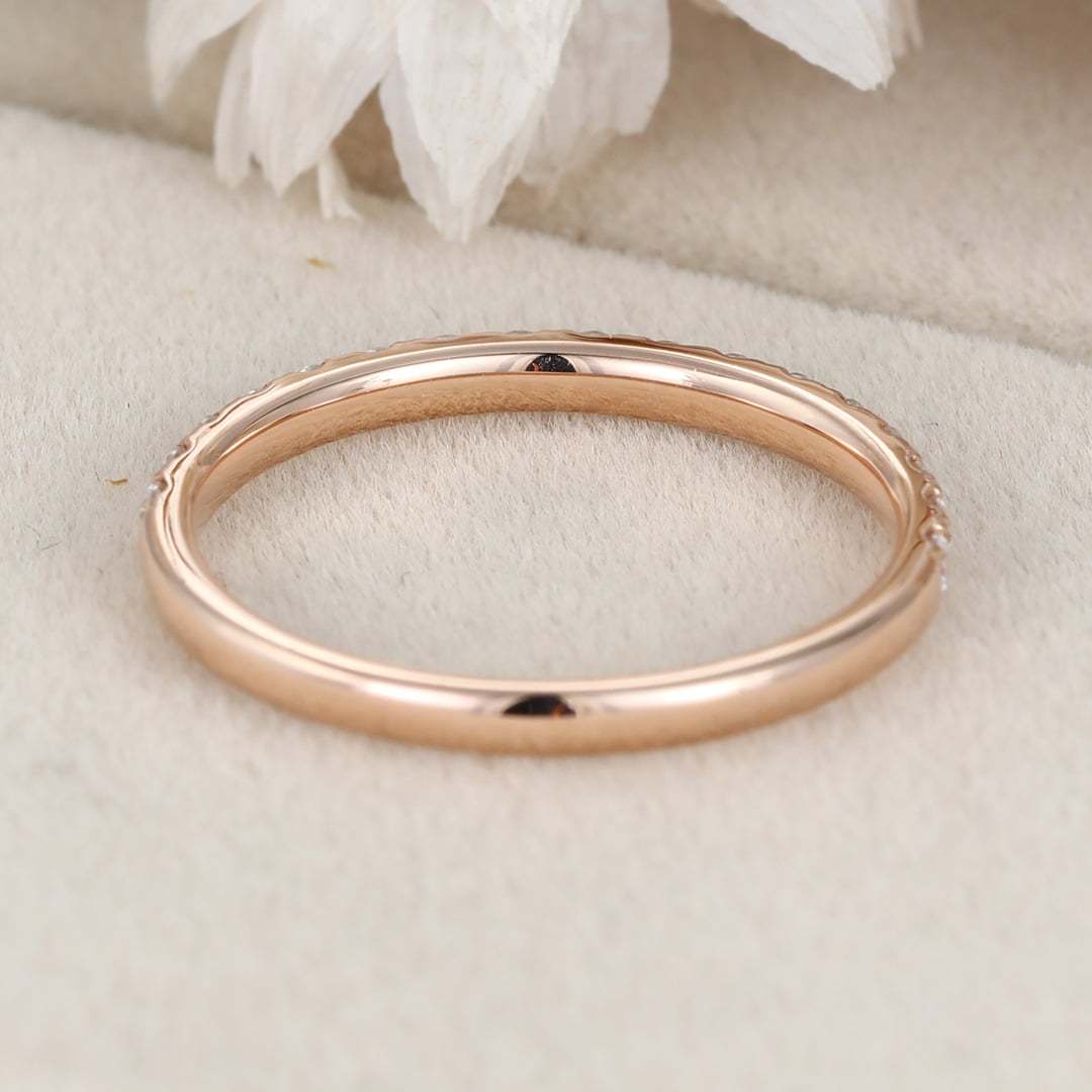 Moissanite wedding band women Rose gold wedding band vintage Unique Half eternity Stacking Matching band delicate bridal promise gift ring