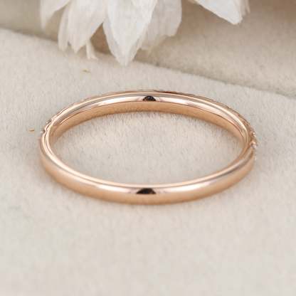 Moissanite wedding band women Rose gold wedding band vintage Unique Half eternity Stacking Matching band delicate bridal promise gift ring